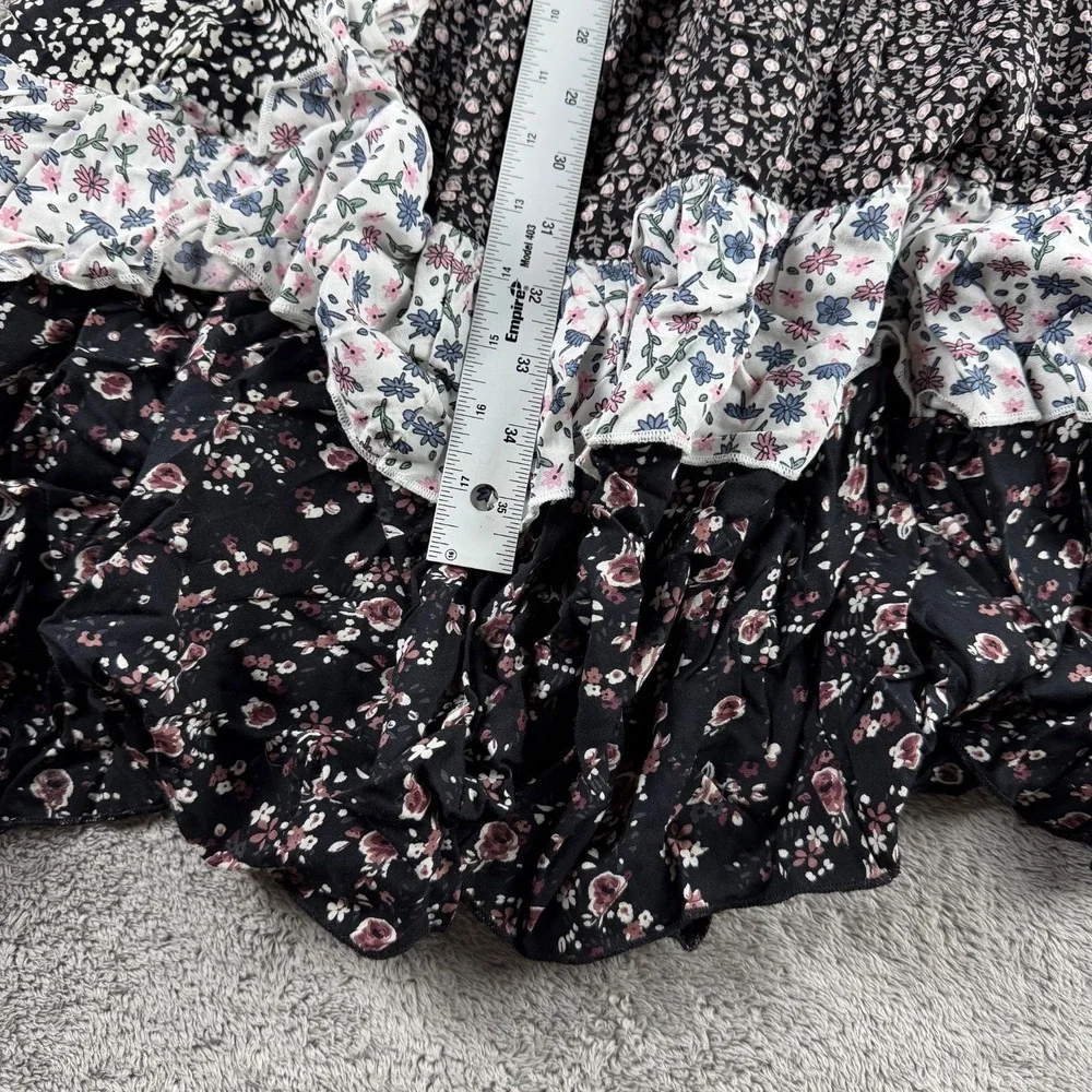 FREE PEOPLE Yesica Floral Ruffle-Trim Maxi Dress Womens Size 8 Black Combo